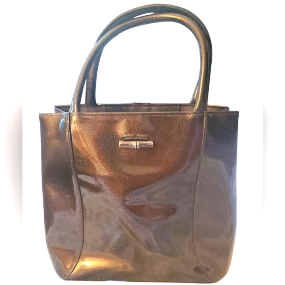 Longchamp Handbags - LONGCHAMP Elegant Brown PATENT Leather Tote Bag EUC